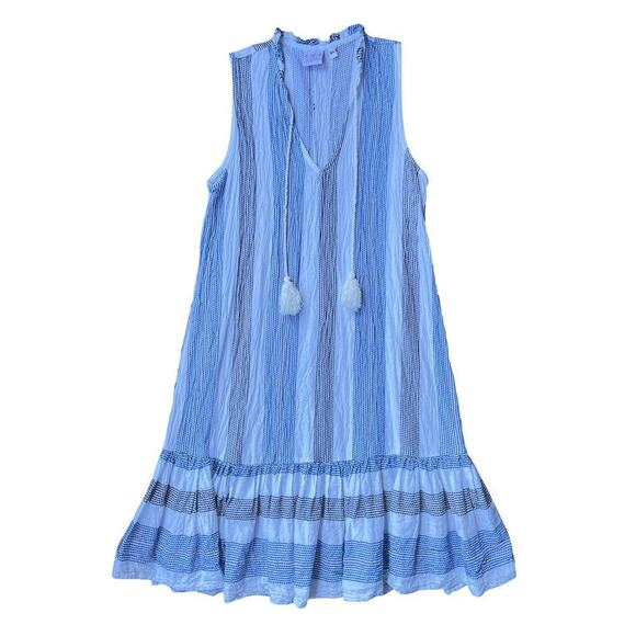 I.M.A Luxury Collection Blue White Striped Tassel Ruffle Dress - Size XS - Picture 2 of 8